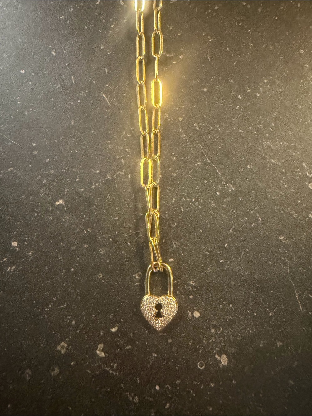 Gold Heart Padlock Pendant Necklace with Pavé Crystals